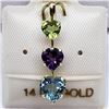 Image 2 : 14K Yellow Gold Peridot Amethyst Blue Topaz 1.75 Ct Pendant, Made in Canada, Suggested Retail Value 