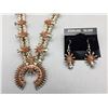 Image 1 : Zuni Needlepoint Coral Squash Blossom Necklace with Earrings