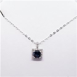 14K White Gold Princess Cut Blue Diamond (Si2)(0.74ct) 23 Diamonds(0.2ct) Stamped 10K Chain Necklace