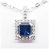 Image 2 : 14K White Gold Princess Cut Blue Diamond (Si2)(0.74ct) 23 Diamonds(0.2ct) Stamped 10K Chain Necklace