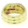 Image 8 : 14K Yellow Gold Diamond & Baguette Ruby Wide Stacked Multi Band Ring