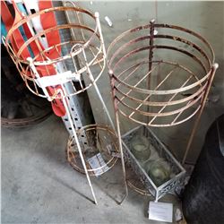 2 METAL PLANT STANDS AND DECORATIVE CANDLE HOLDER