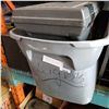 Image 2 : TOTE OF ROPE, BUNGIE CORDS, AND RUBBERMAID TOOL BOX W/ CONTENTS