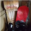Image 2 : BLACK GT SNOW RACER, WOODEN SLED, AND FIREFLY SNOWBOARD