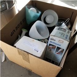 BOX OF ELECTRONICS W/ LIGHTS, BREVILLE COFFEE MAKER, ETC