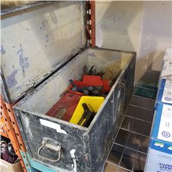 LARGE METAL TOOL BOX W/ TOOLS