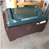 Image 2 : WOOD TRUNK W/ AIR MATTRESS, CAMP SUPPLIES, AND CAMP STOVE
