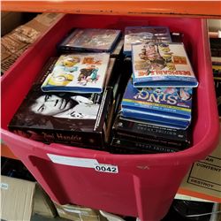 RED TOTE OF OVER 120 DVDS AND BLUERAYS