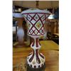 Image 3 : ANTIQUE HAND PAINTED LAMP W/ CRANBERRY GLASS INSERTS W/ SHADE