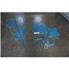 Image 1 : BLUE METAL FOLDING, SHELF, AND 2 IRON PLANTER STANDS