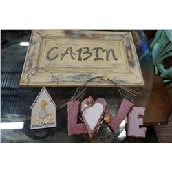 "CABIN", "LOVE", AND "HOME SWEET HOME" WOODEN WALL HANGINGS