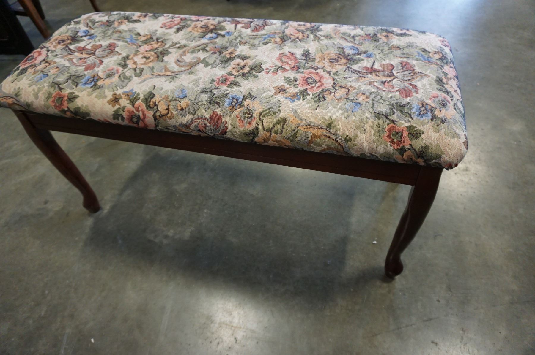 PIANO BENCH W FLORAL CUSHION Big Valley Auction piano-bench-w-floral-cushion-big-valley-auction