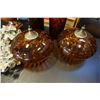 Image 2 : LOT OF VINTAGE AMBER GLASS LAMP SHADES, 2 VASES, AND LAMP
