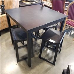 BLACK BAR HEIGHT TABLE AND 4 BENTWOOD BAR STOOLS