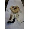 Image 1 : HAND PAINTED THE EAGLE ON LEATHER W/ REAL FEATHERS WALL HANGING SIGNED BY RICHARD MATUSIAK