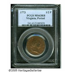 1773 1/2P Virginia Halfpenny, Period MS63 Red and