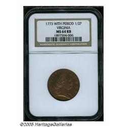 1773 1/2P Virginia Halfpenny, Period MS64 Red and