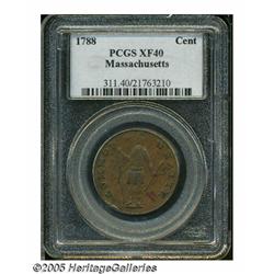1788 1C Massachusetts Cent XF40 PCGS. Ryder 2-B, 