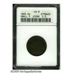 1805 1/2 C Small 5, Stems VG8 ANACS. B-3, C-3, R.