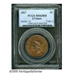 1817 1C 13 Stars MS63 Red and Brown PCGS. N-14, R