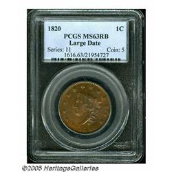 1820 1C Large Date MS63 Red and Brown PCGS. N-13,