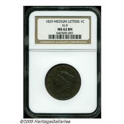 1829 1C Medium Letters MS62 Brown NGC. N-9, R.4. 
