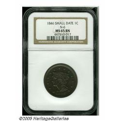 1846 1C Small Date MS65 Brown NGC. N-6, R.1. Plea