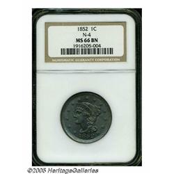 1852 1C MS66 Brown NGC. N-4, R.1. Lovely tan-brow