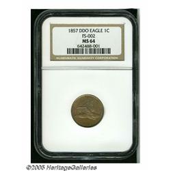 1857 1C MS64 NGC. Snow-4, FS-002. Missing wing ti