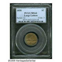 1858 1C Large Letters MS64 PCGS. High leaves reve