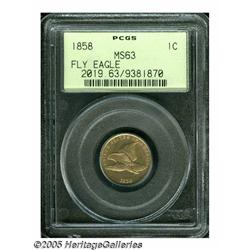1858 1C Small Letters MS63 PCGS. Warm golden-tan 