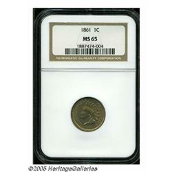 1861 1C MS65 NGC. This exceptional Gem exhibits a