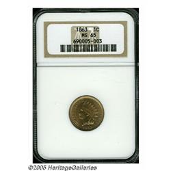 1863 1C MS65 NGC. Warm golden-tan patina bathes l