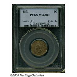 1871 1C MS62 Red and Brown PCGS. Variegated orang
