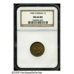 1909-S 1C MS64 Brown NGC. This lovely golden-brow