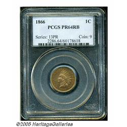 1866 1C PR64 Red and Brown PCGS. A flashy near-Ge