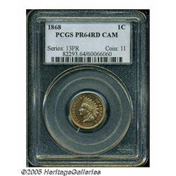 1868 1C PR64 Red Cameo PCGS. Well struck with lov