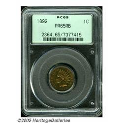 1892 1C PR65 Red and Brown PCGS. Golden-brown pat