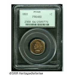 1893 1C PR64 Red PCGS. Bright coppery-gold surfac
