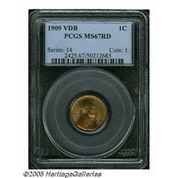 1909 VDB 1C MS67 Red PCGS. Honey-gold and pale li