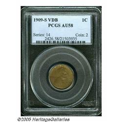 1909-S VDB 1C AU58 PCGS. This key-date Lincoln di