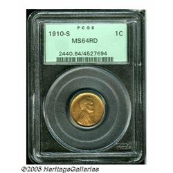 1910-S 1C MS64 Red PCGS. Bright coppery-gold pati