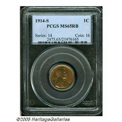 1914-S 1C MS65 Red and Brown PCGS. Highly appeali