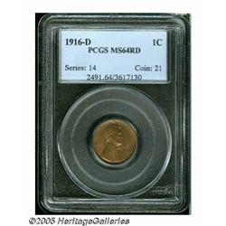 1916-D 1C MS64 Red PCGS. Coppery-gold patina over