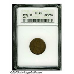 1922 No D 1C Strong Reverse VF35 ANACS. This key 