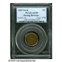 1922 No D 1C Strong Reverse AU55 PCGS. A chocolat