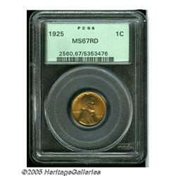 1925 1C MS67 Red PCGS. Lustrous golden-orange sur