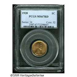 1928 1C MS67 Red PCGS. Peach color fills the cent