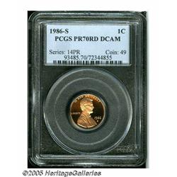 1986-S 1C PR70 Deep Cameo PCGS. A stunning cameoe