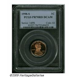 1998-S 1C PR70 Deep Cameo PCGS. Radiant gold devi